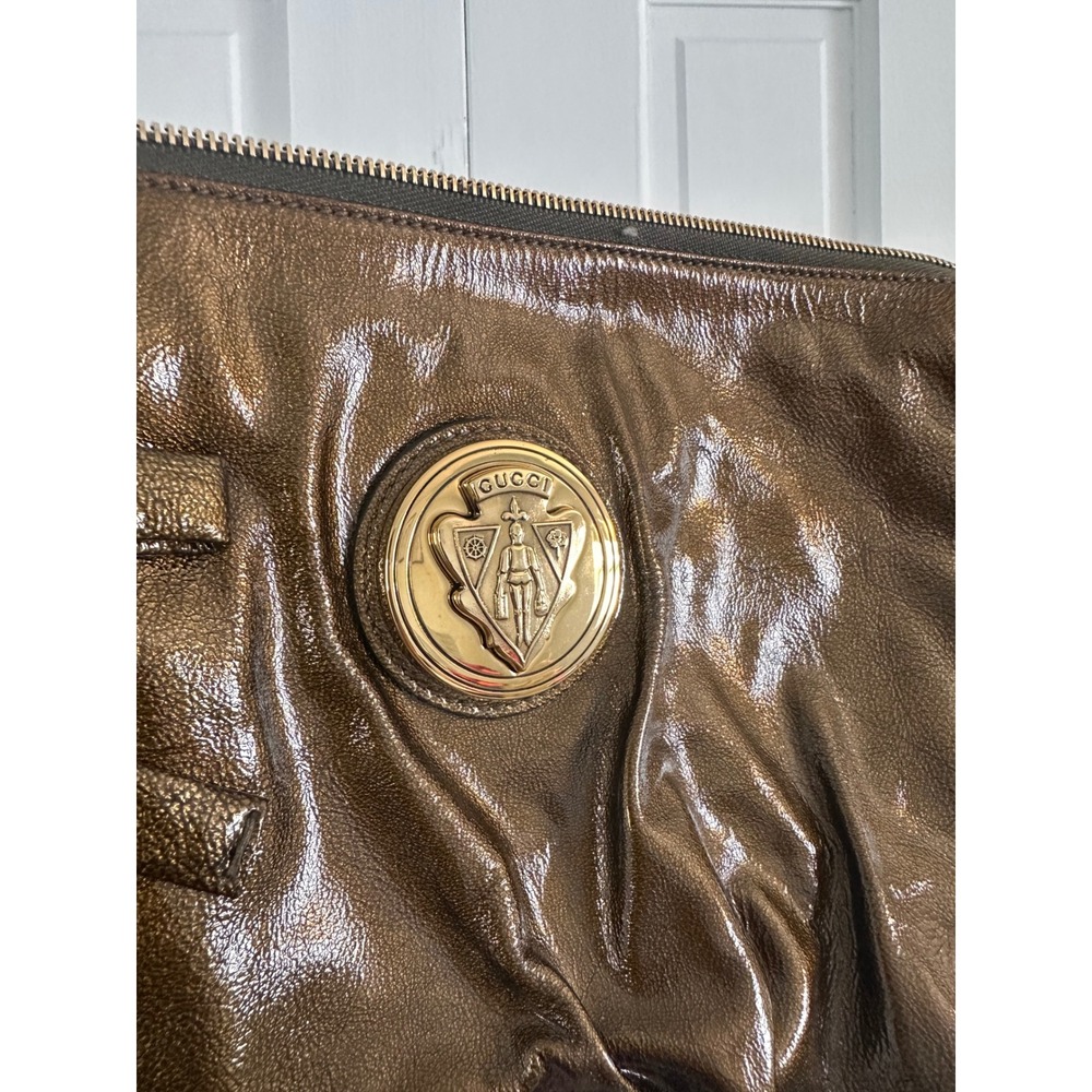 Gucci Hysteria Metallic Bronze Patent Leather Crest Clutch Bag 197015 - Picture 5 of 12